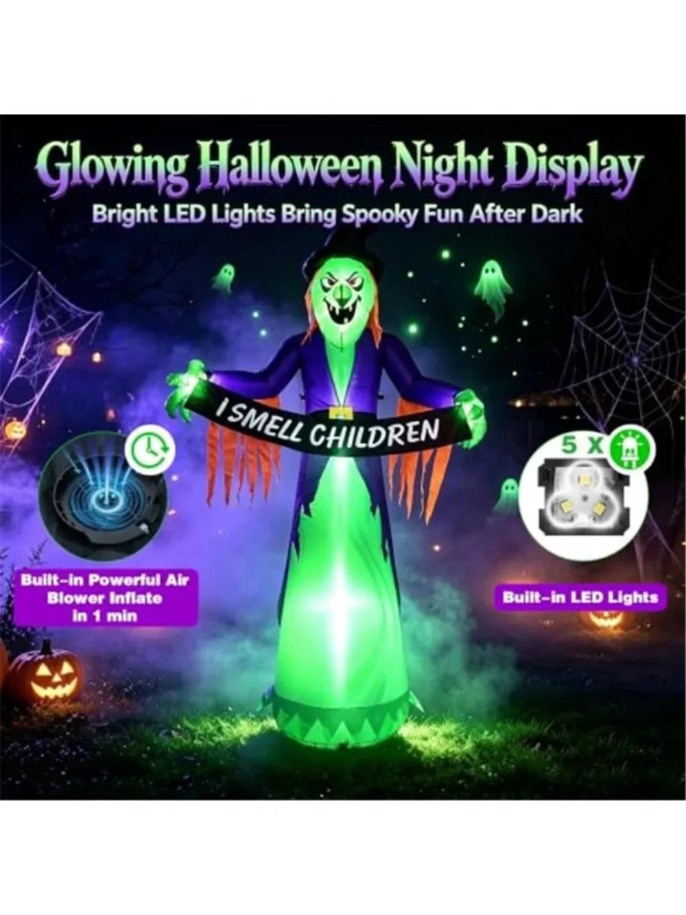 8FT Halloween Inflatable Witch Decorations for Outdoor Yard with LED Lights